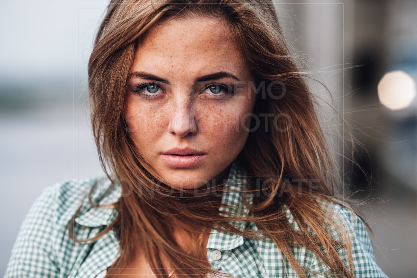 closeup head and shoulders portrait of woman